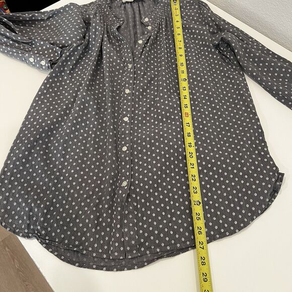 Ann Taylor LOFT Castlerock Gray Polka Dotted Ruffle Collar Shirt, Size M - Picture 7 of 7